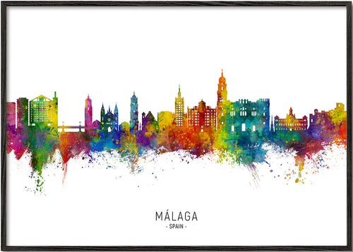 Stadsbild Málaga akvarell-skyline