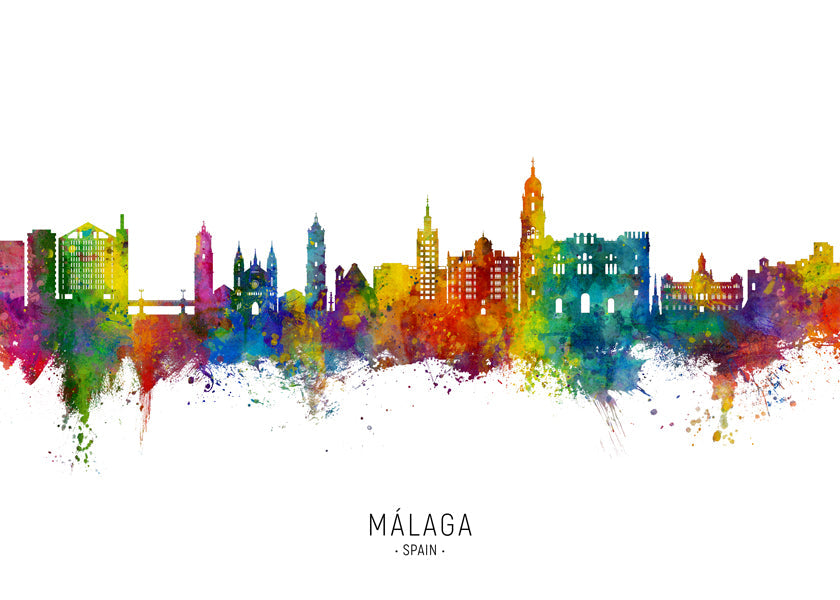 Stadsbild Málaga akvarell-skyline