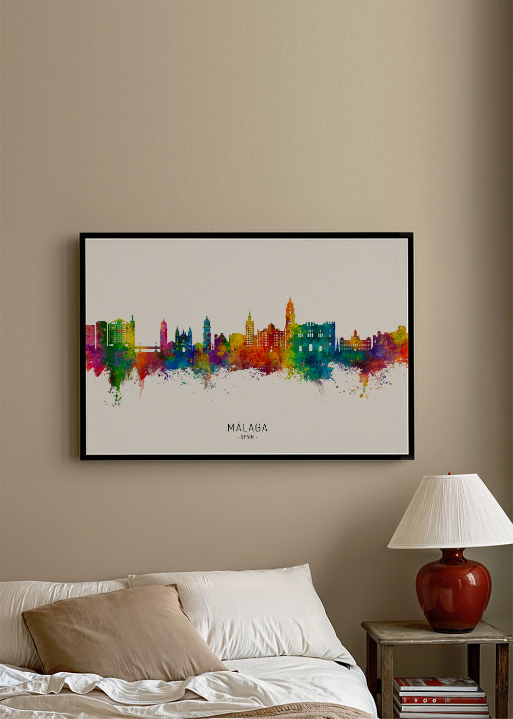 Stadsbild Málaga akvarell-skyline