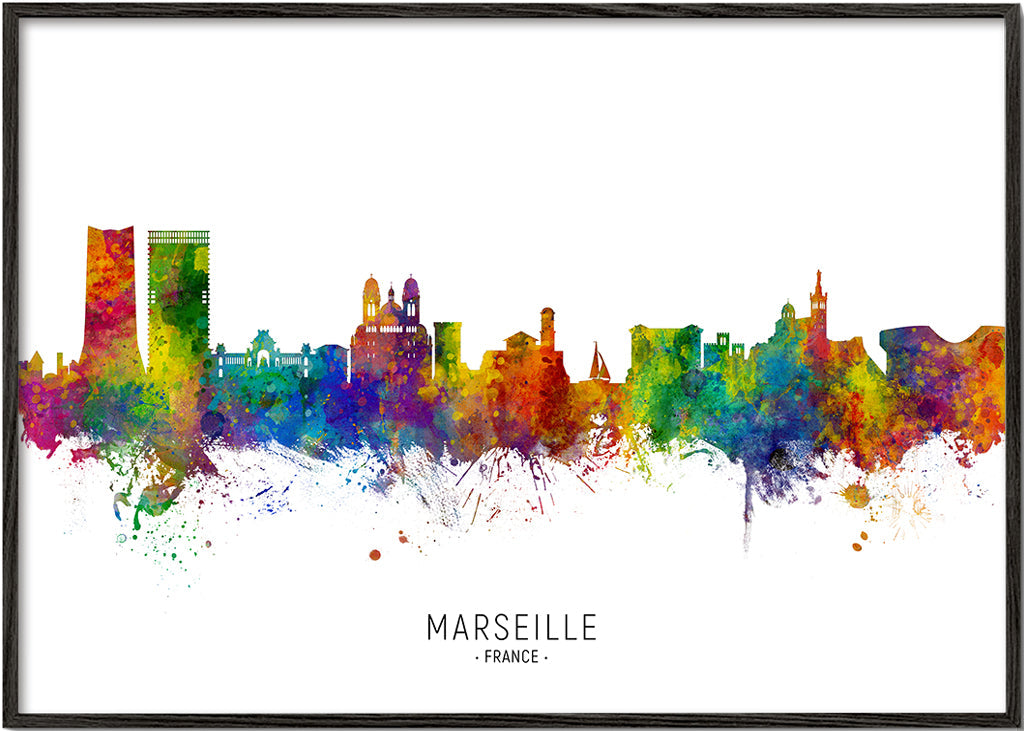 Stadstavla Marseille i akvarell multicolor