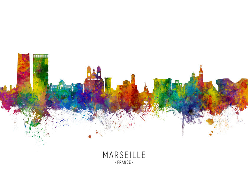 Stadstavla Marseille i akvarell multicolor