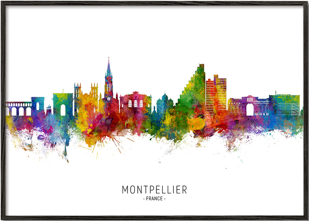 Montpellier akvarell stads-silhuett