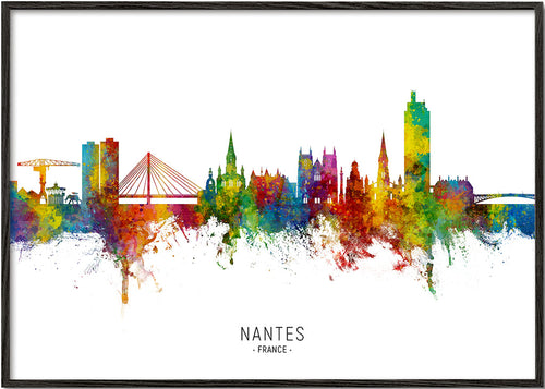 Reseaffisch Nantes skyline akvarell