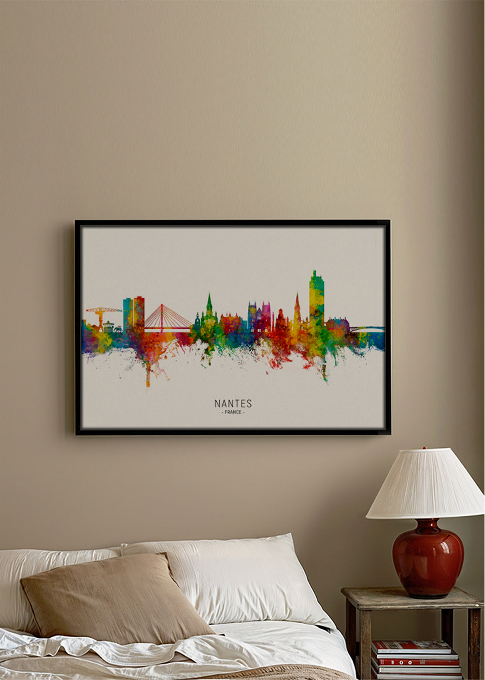 Reseaffisch Nantes skyline akvarell