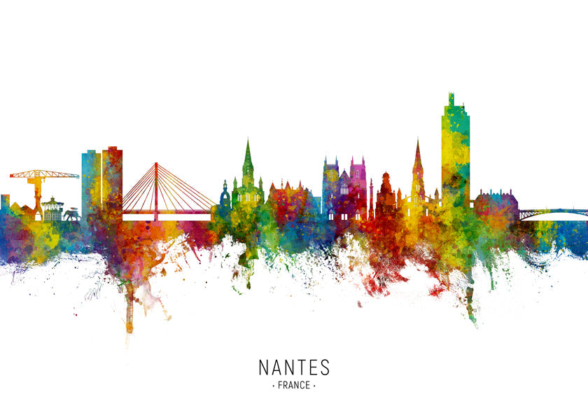 Reseaffisch Nantes skyline akvarell