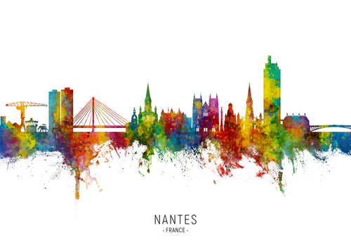 Reseaffisch Nantes skyline akvarell