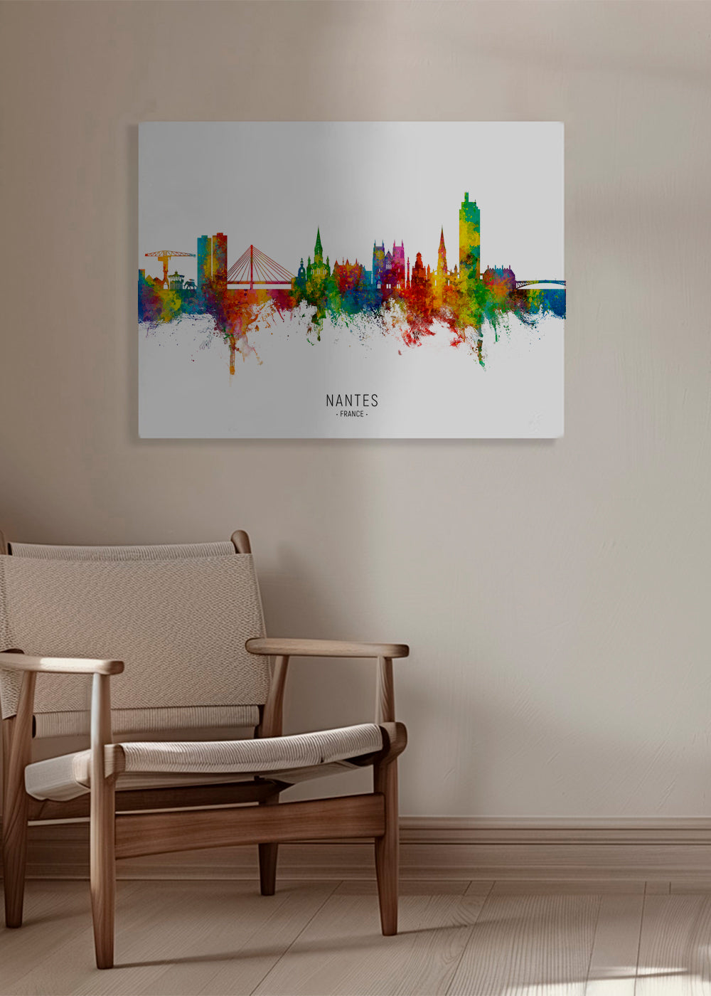 Reseaffisch Nantes skyline akvarell