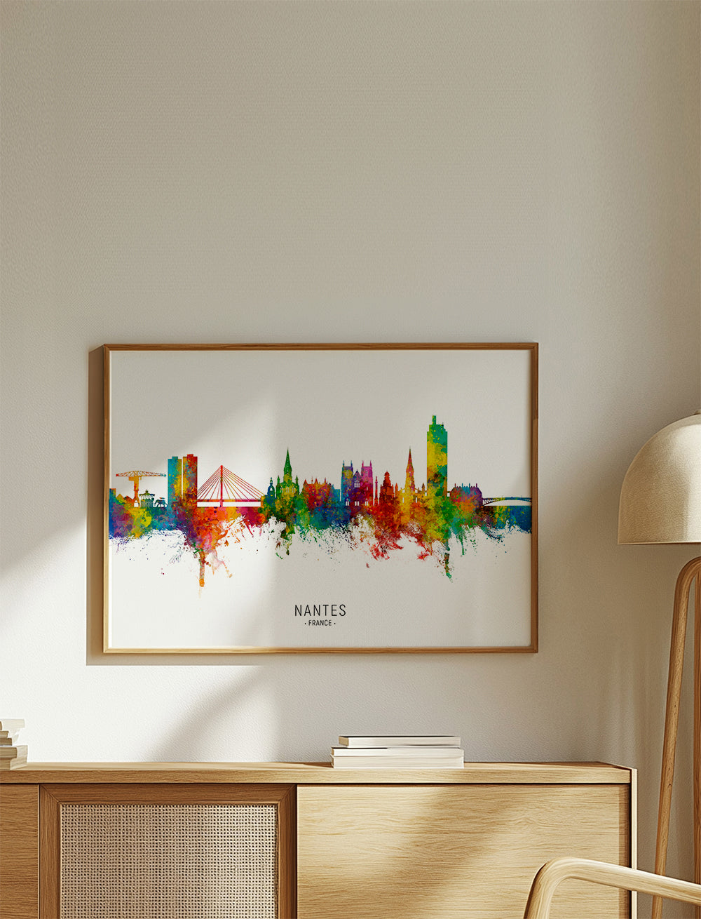 Reseaffisch Nantes skyline akvarell