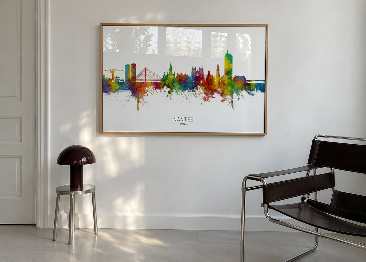 Nantes Skyline multicolor - Framed poster in an interior