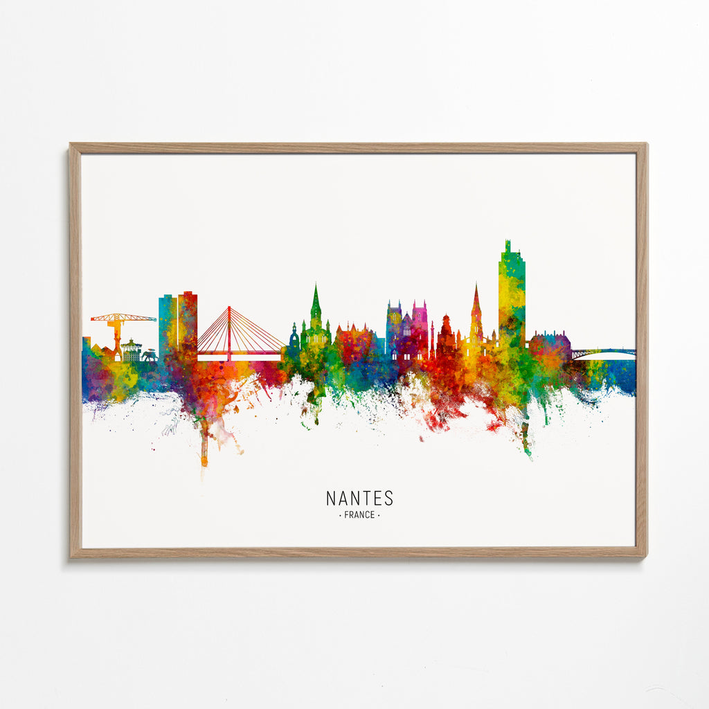 Reseaffisch Nantes skyline akvarell