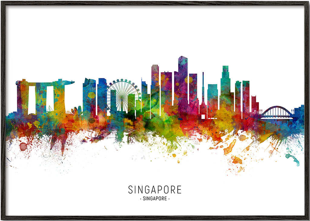 Reseaffisch: Singapores skyline i akvarell