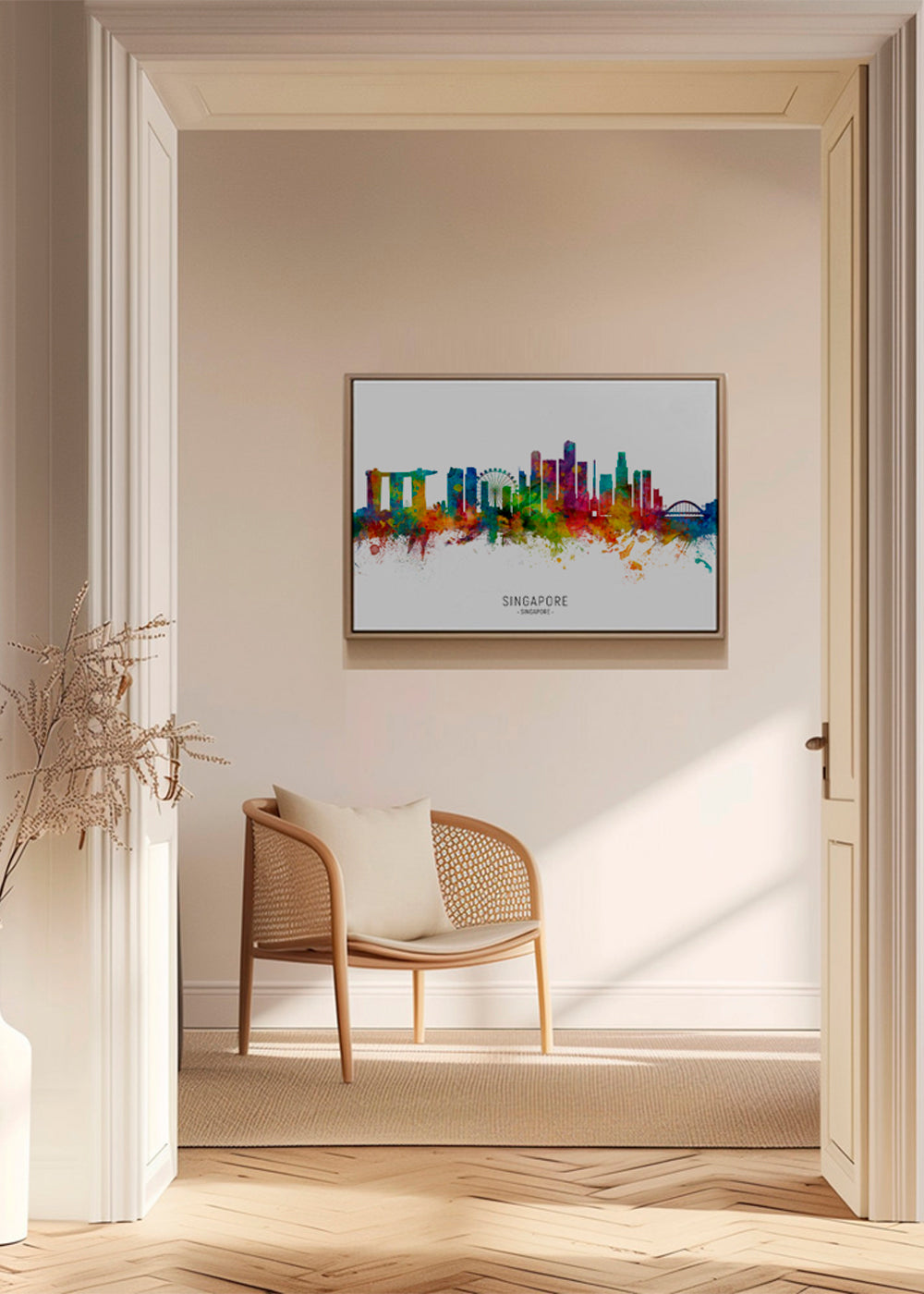 Reseaffisch: Singapores skyline i akvarell