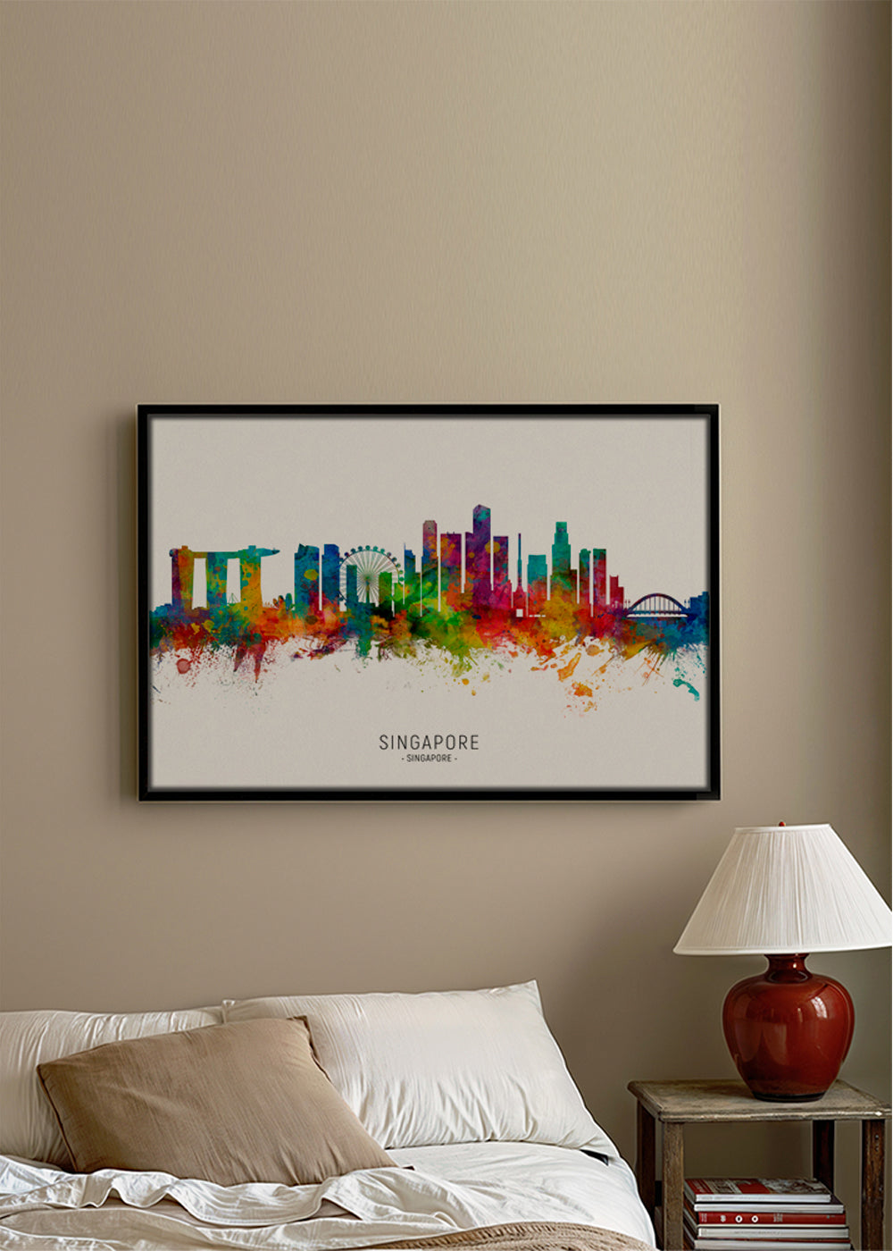 Reseaffisch: Singapores skyline i akvarell