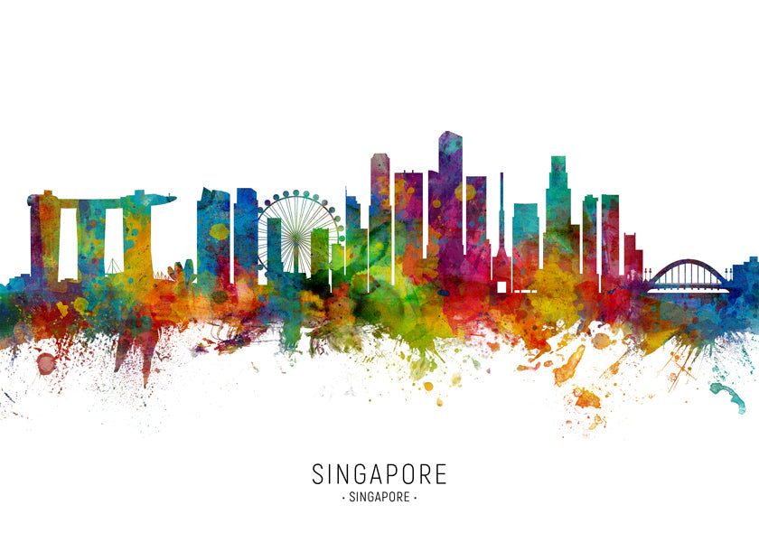 Reseaffisch: Singapores skyline i akvarell