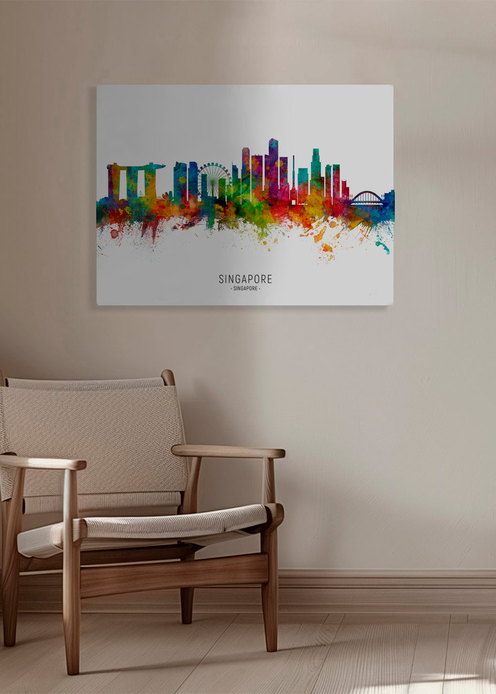 Reseaffisch: Singapores skyline i akvarell