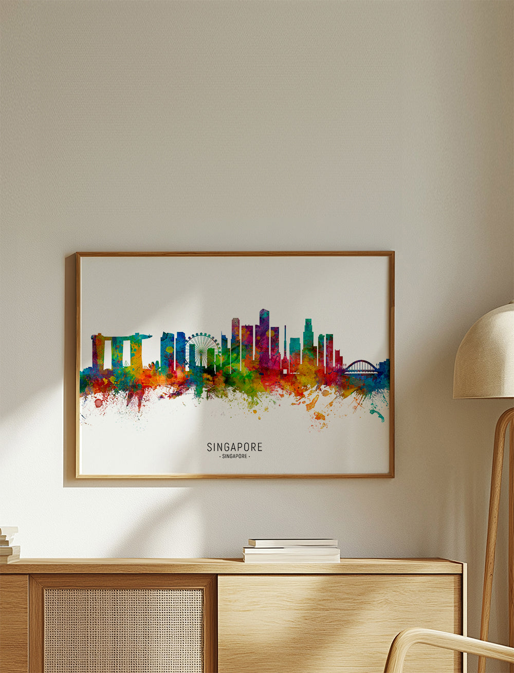 Reseaffisch: Singapores skyline i akvarell