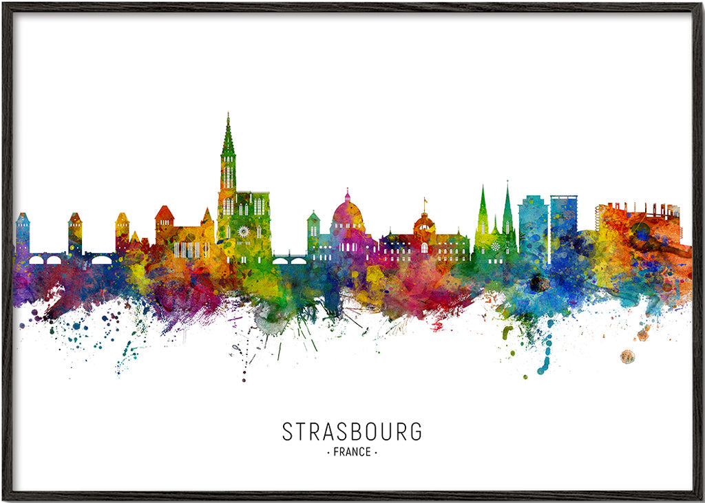 Reseposter Strasbourg färgstark skyline