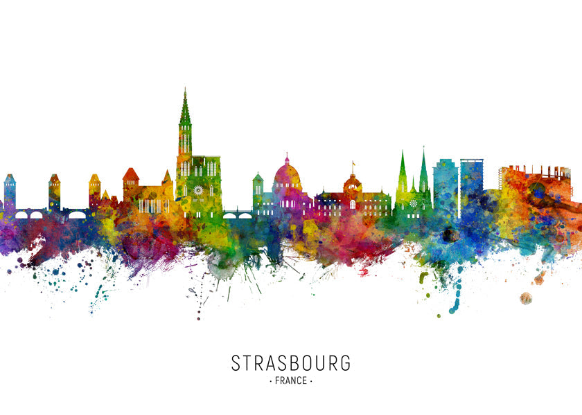 Reseposter Strasbourg färgstark skyline