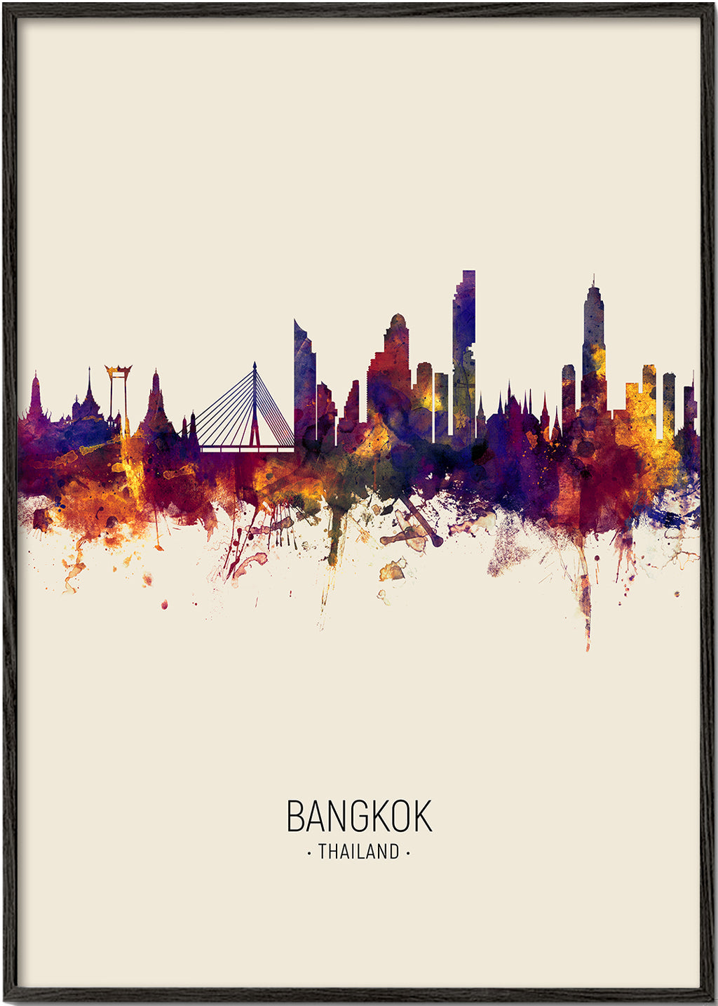 Reseposter Bangkok skyline akvarell beige