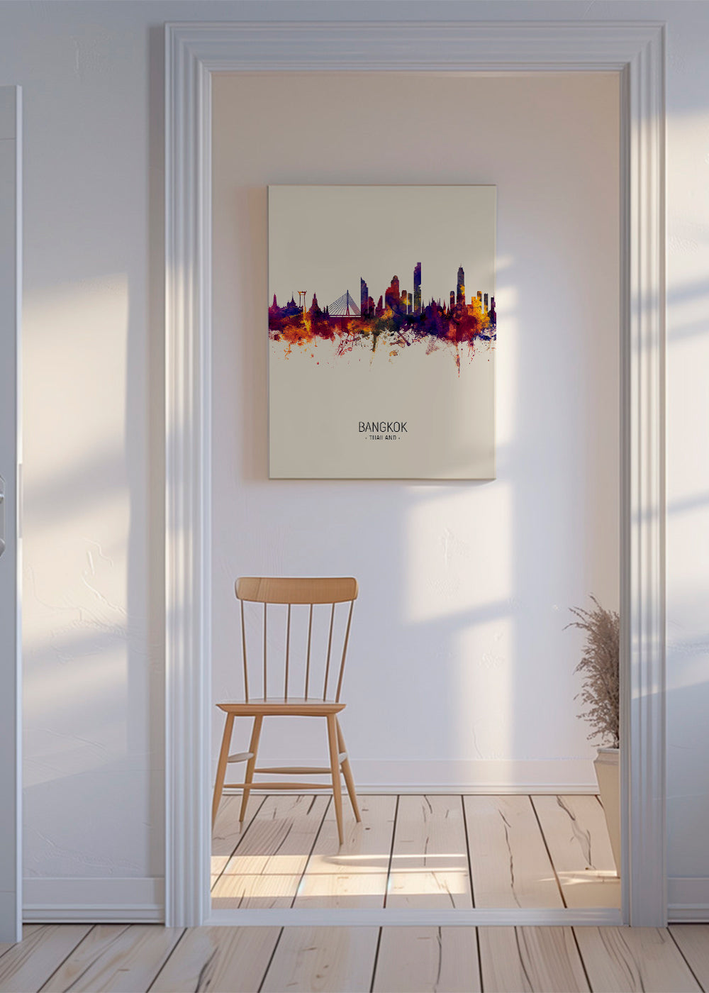 Reseposter Bangkok skyline akvarell beige