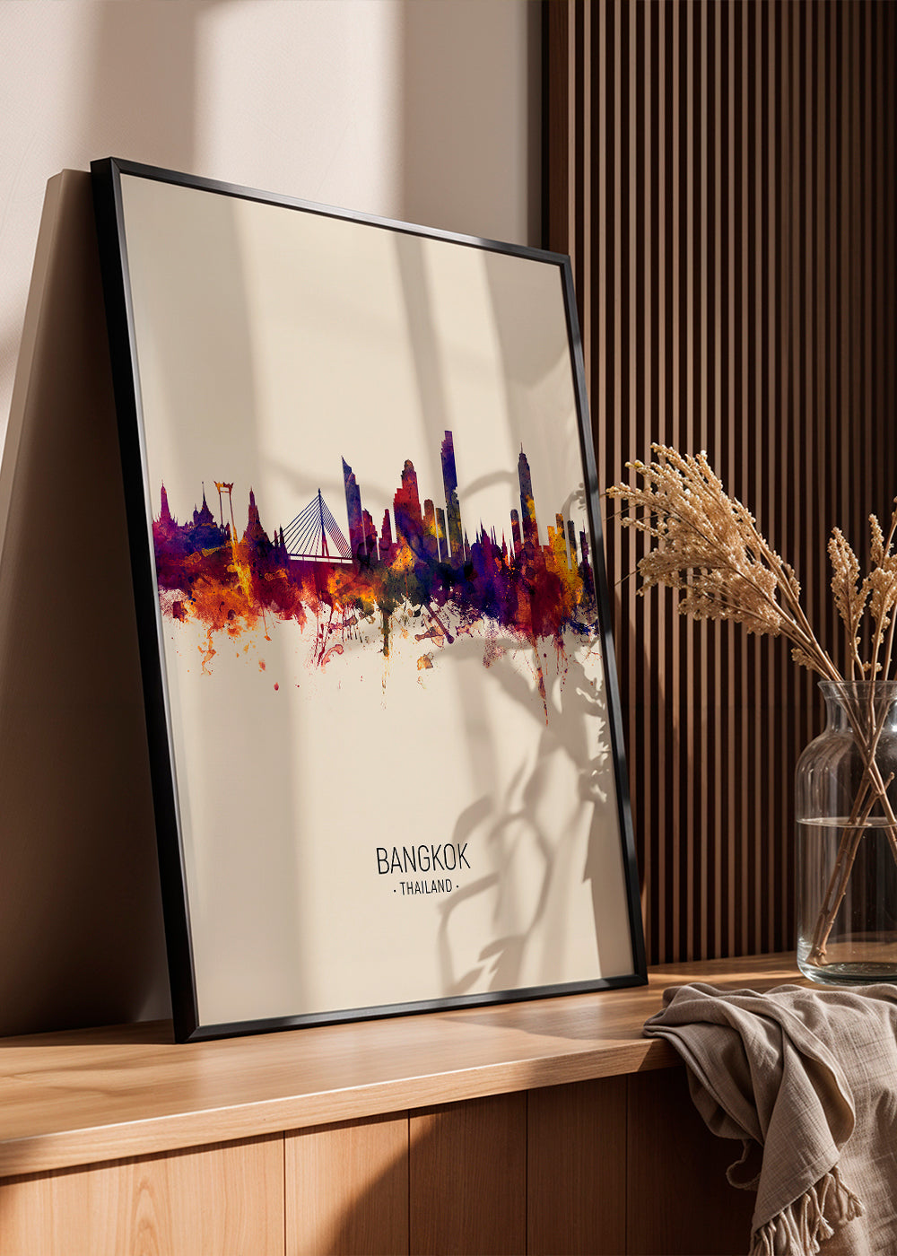 Reseposter Bangkok skyline akvarell beige