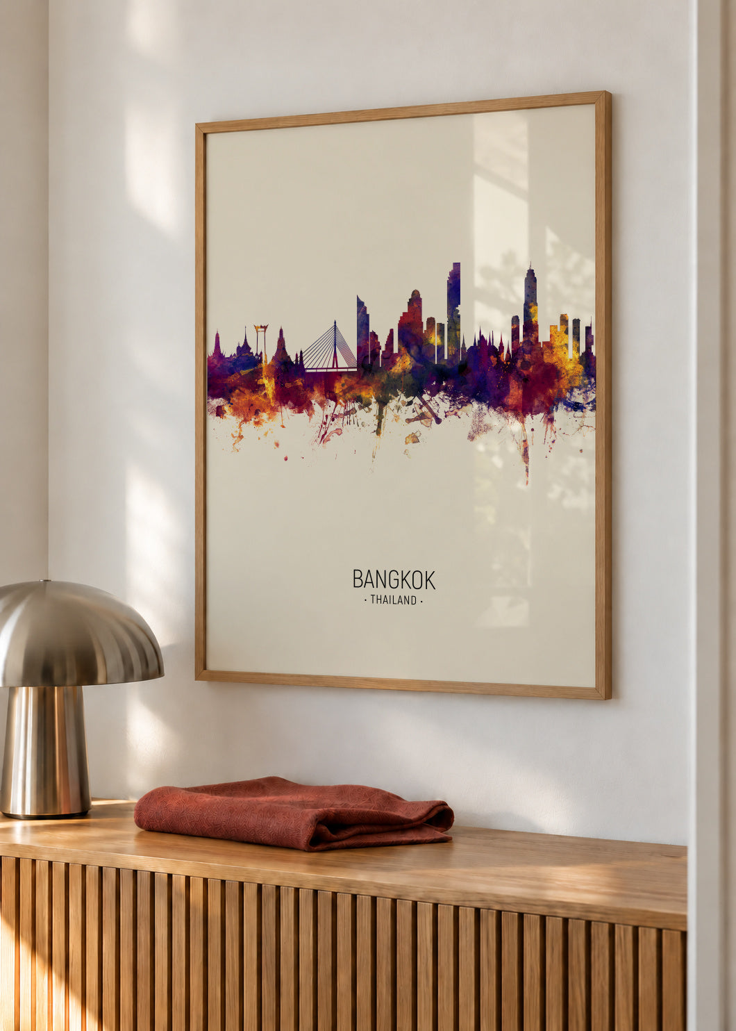 Bangkok Skyline beige - Framed poster in an interior