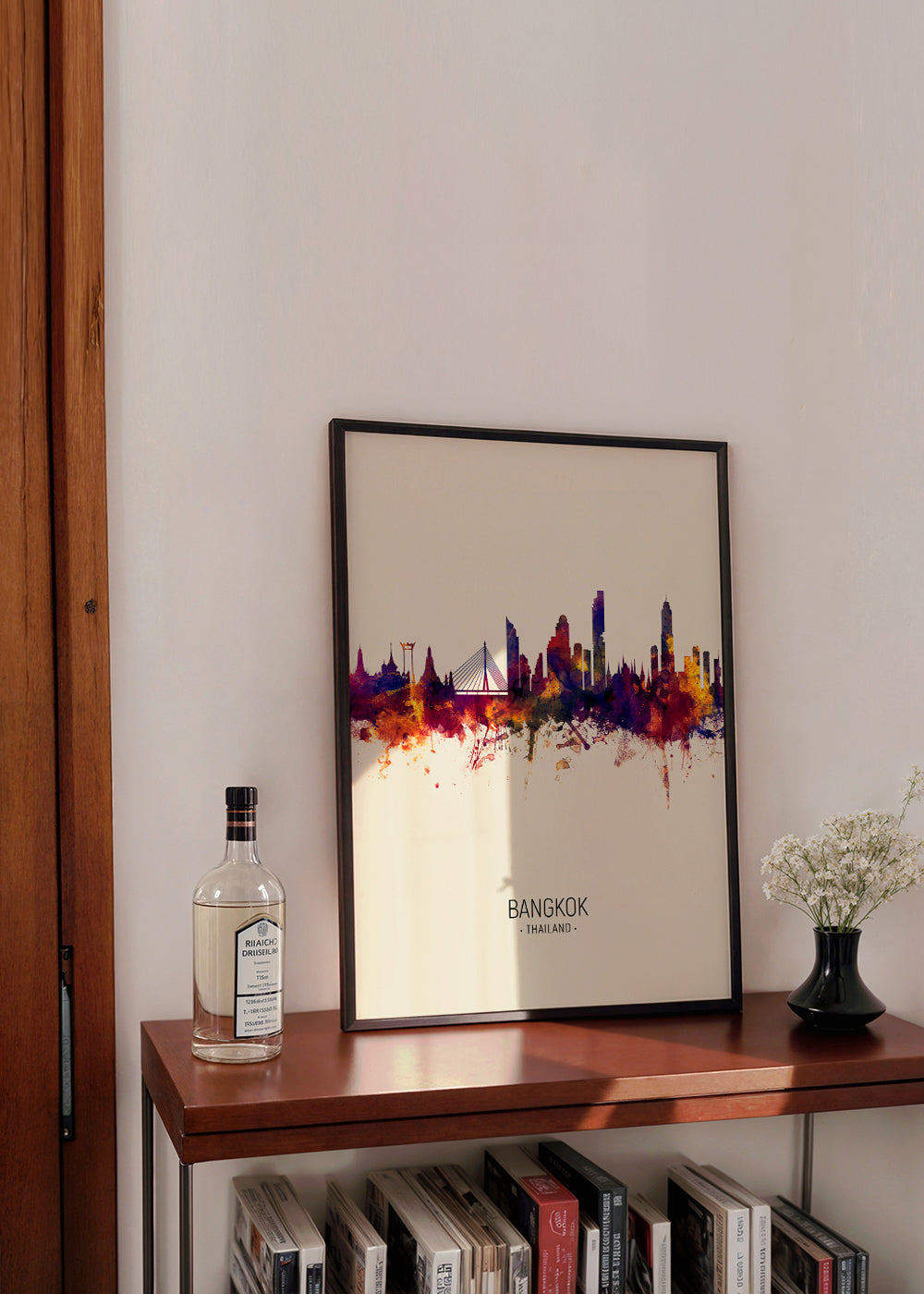 Reseposter Bangkok skyline akvarell beige