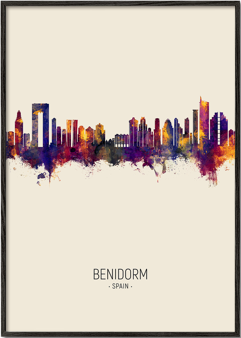 Reseaffisch Benidorm skyline i färg