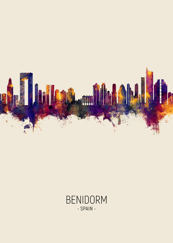 Reseaffisch Benidorm skyline i färg