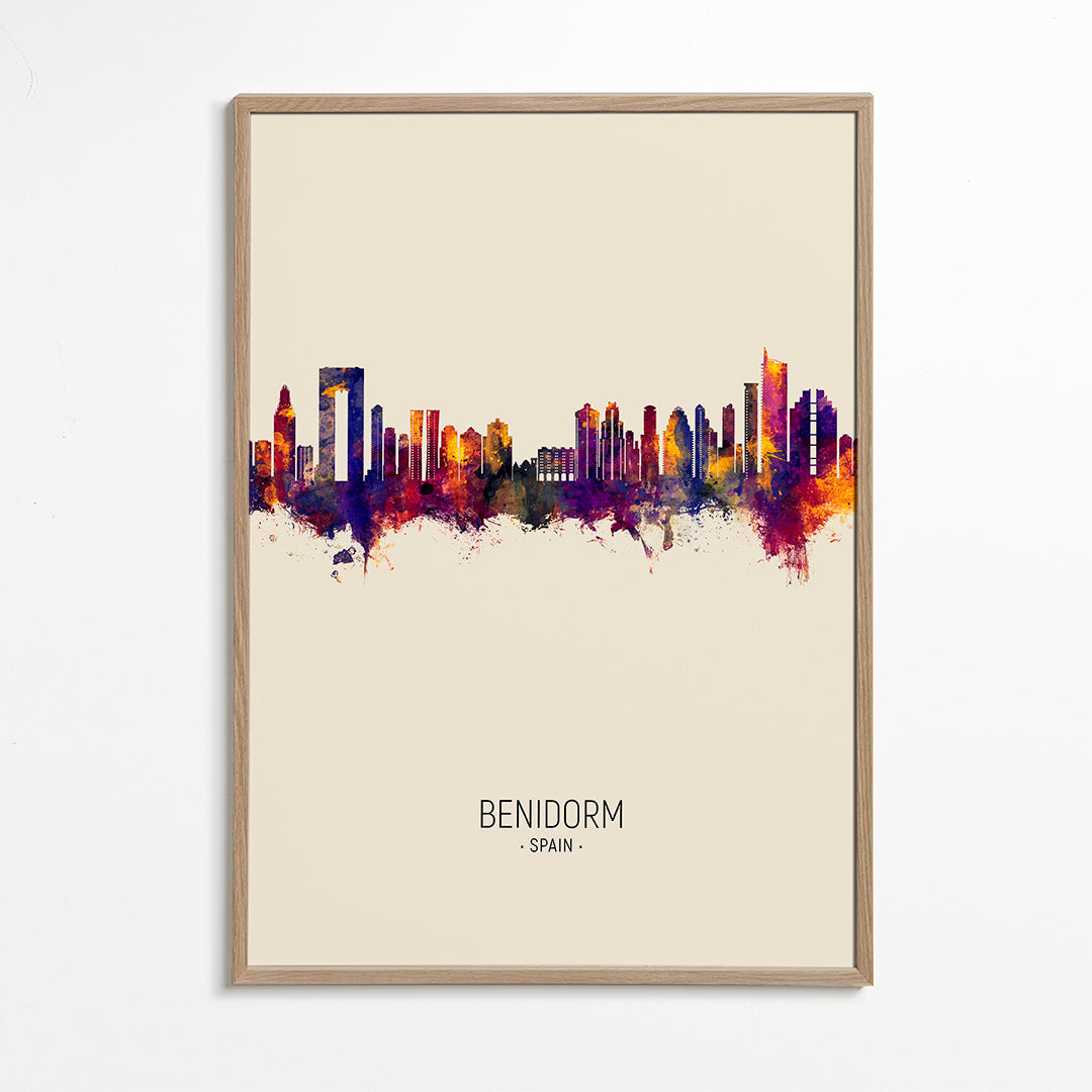 Reseaffisch Benidorm skyline i färg