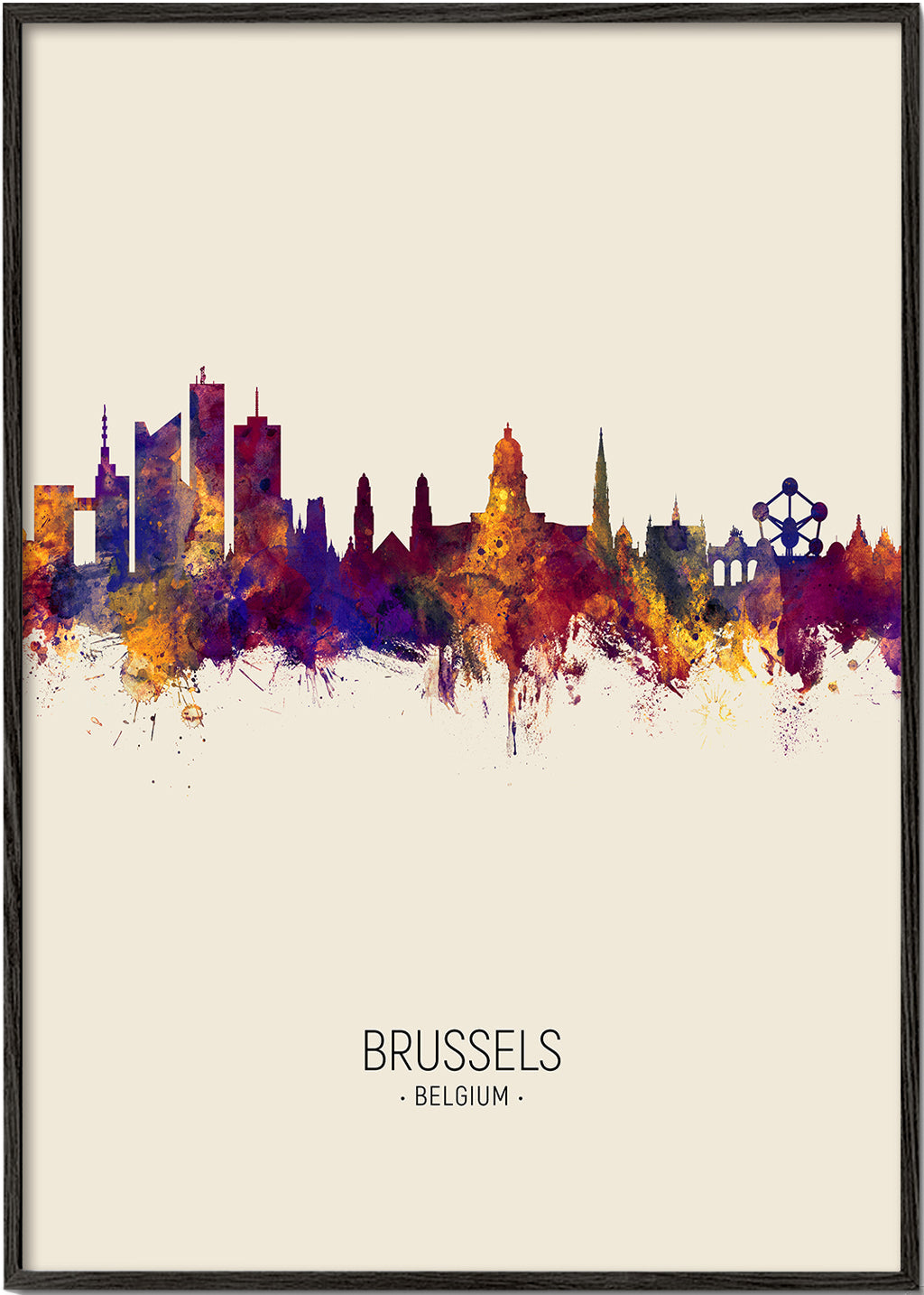 Stadsposter Bryssel skyline akvarell