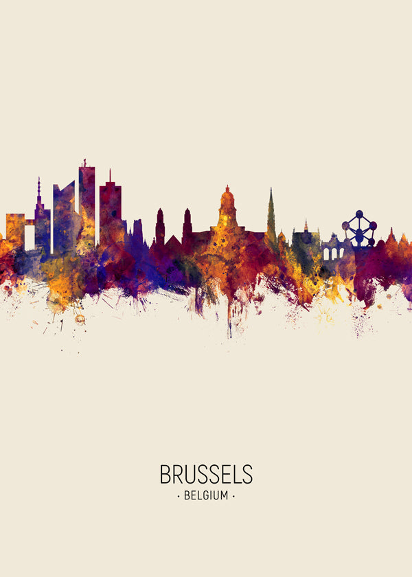 Stadsposter Bryssel skyline akvarell