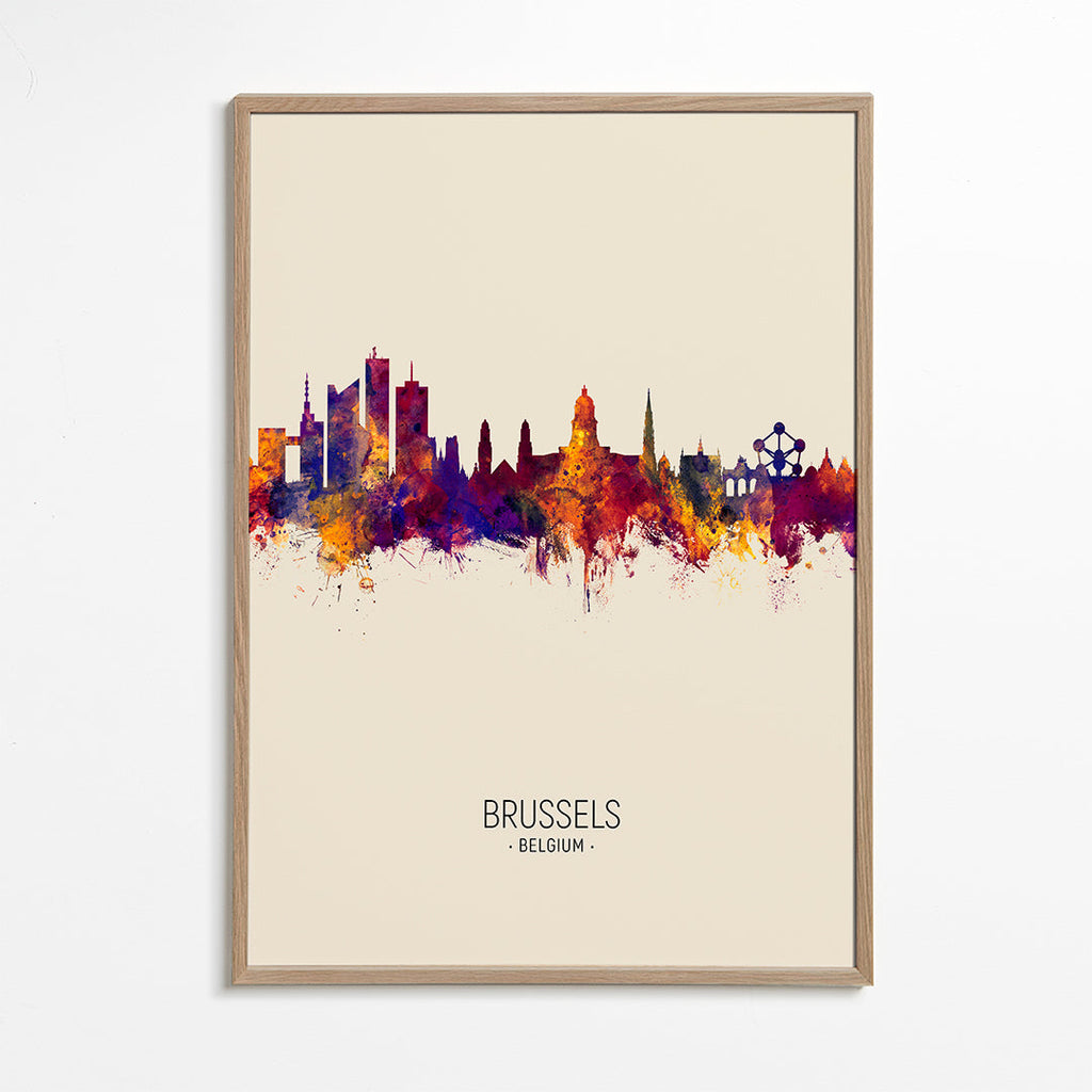 Stadsposter Bryssel skyline akvarell