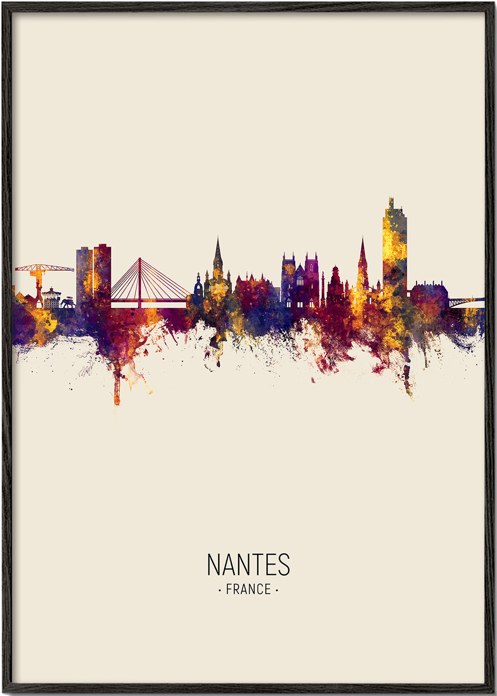 Stadstavla Nantes: skyline i akvarelltoner