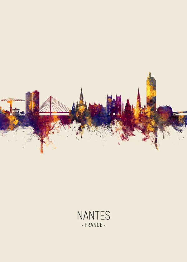 Stadstavla Nantes: skyline i akvarelltoner