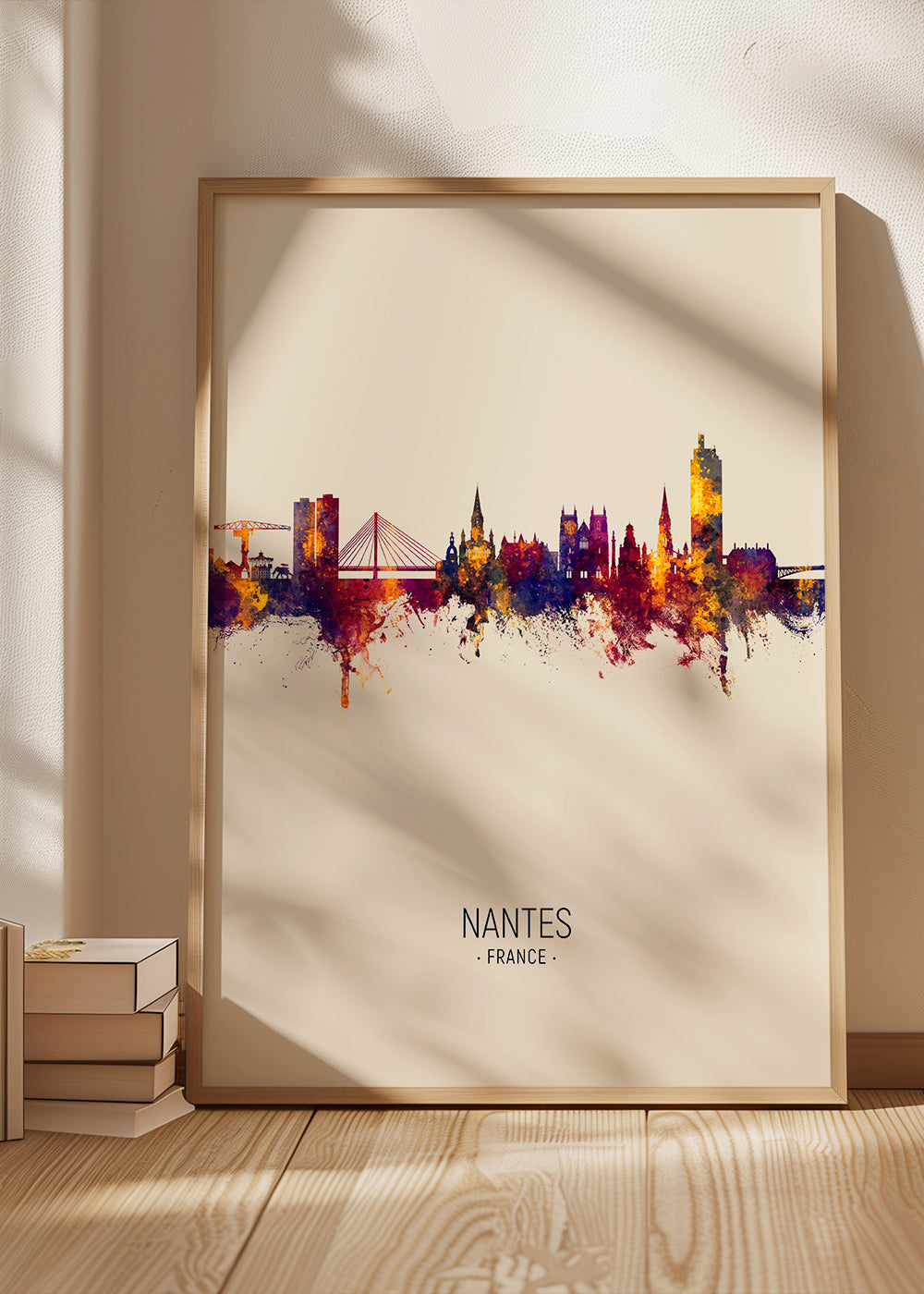 Stadstavla Nantes: skyline i akvarelltoner