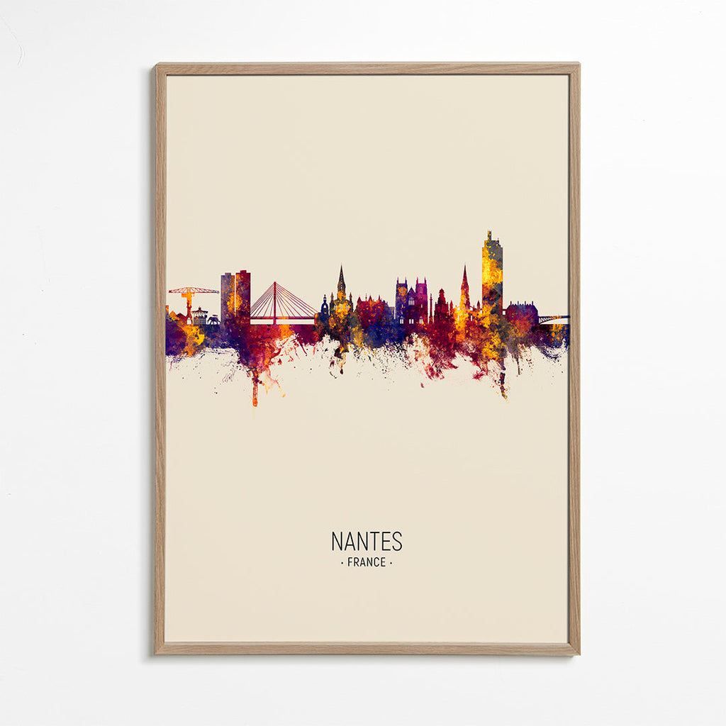 Stadstavla Nantes: skyline i akvarelltoner