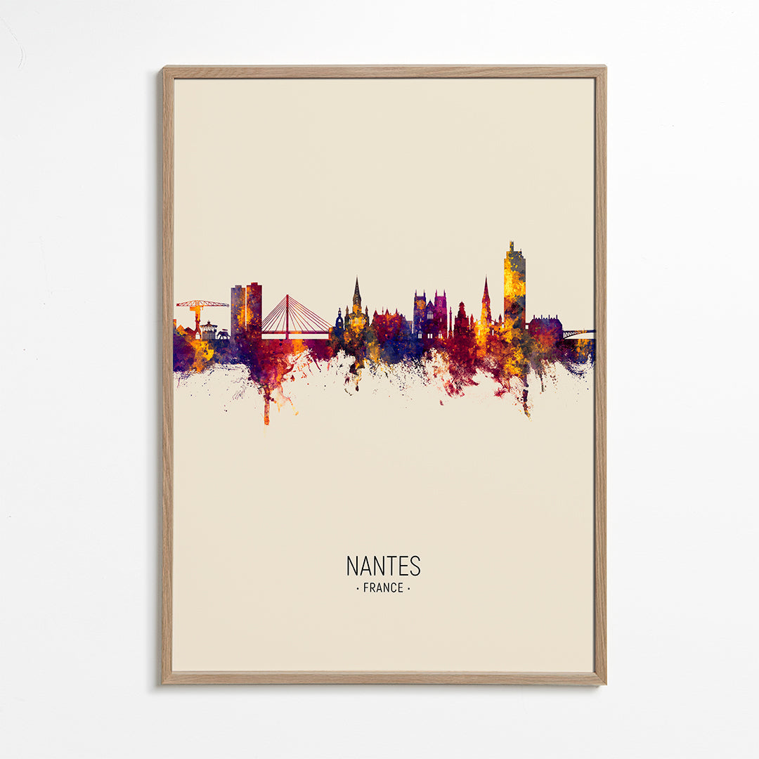 Stadstavla Nantes: skyline i akvarelltoner