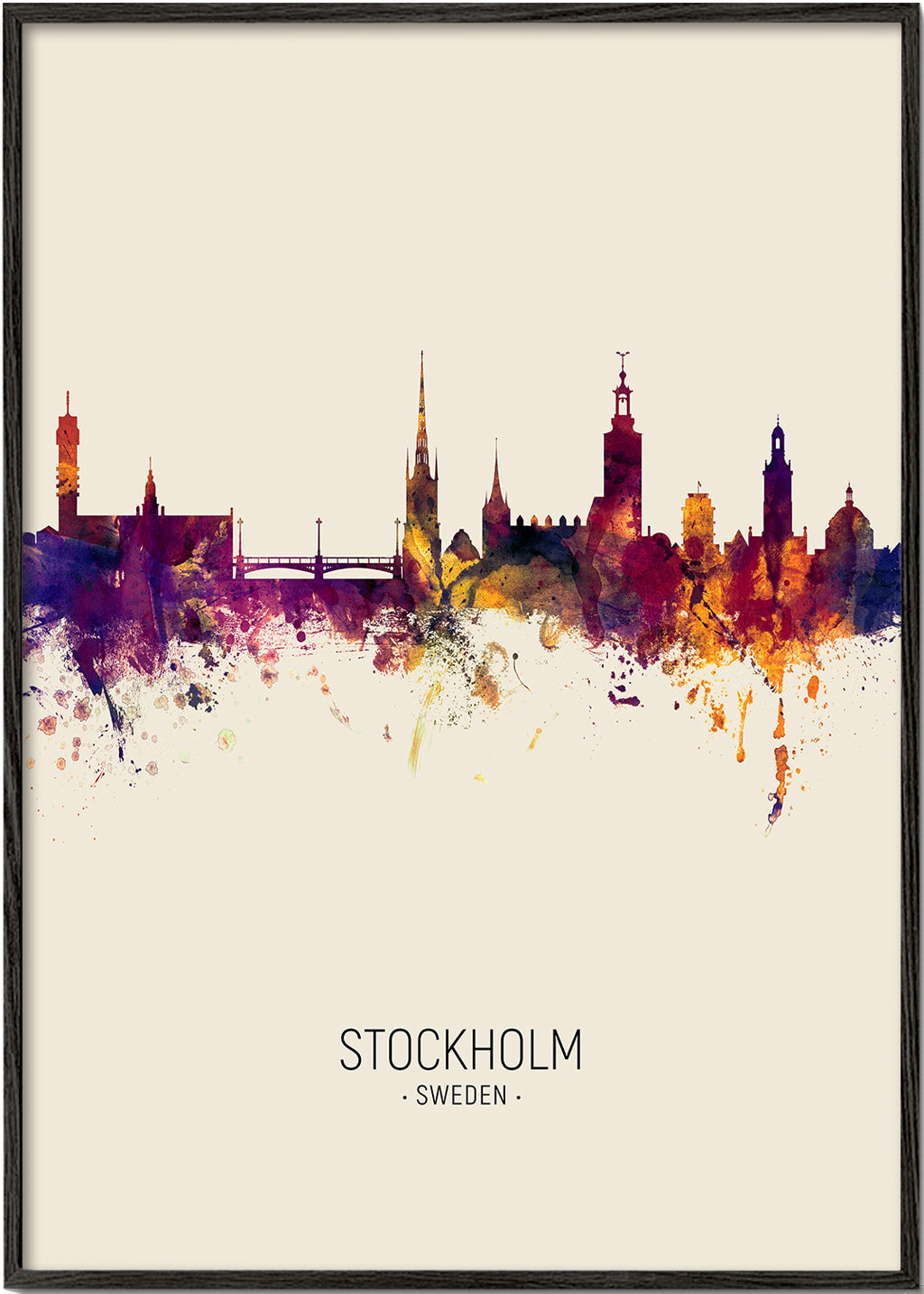 Reseaffisch Stockholm skyline akvarell