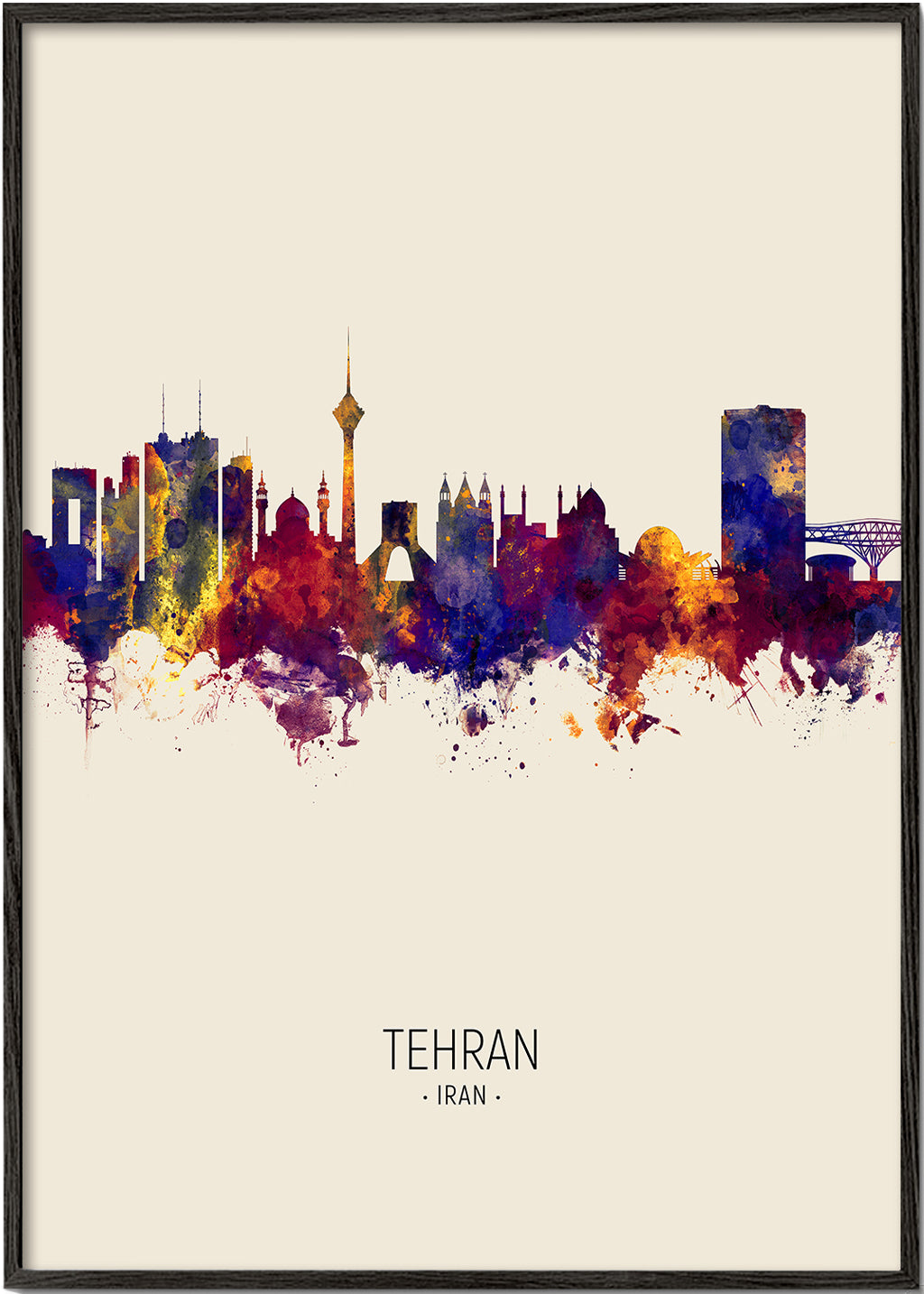 Stadskonst Teheran skyline akvarell