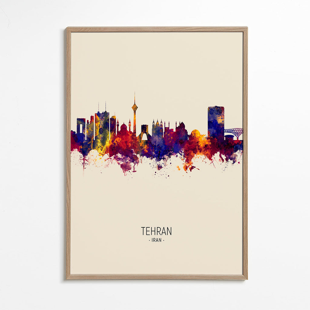 Stadskonst Teheran skyline akvarell