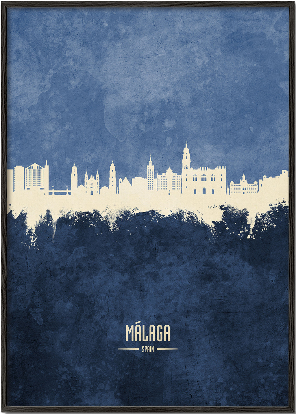 Travel poster Málaga skyline blå