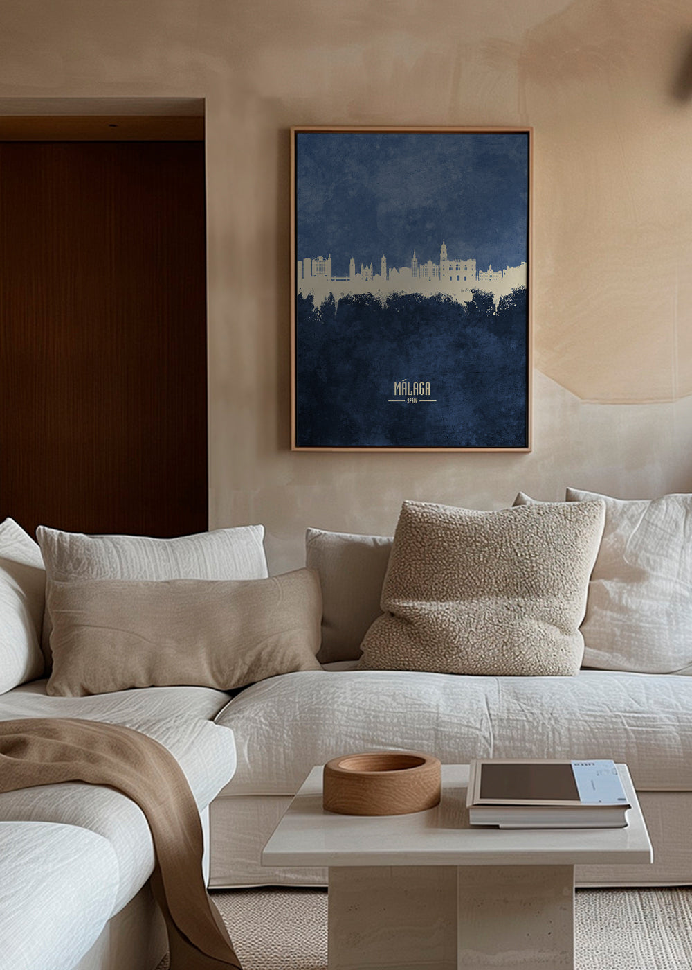 Travel poster Málaga skyline blå