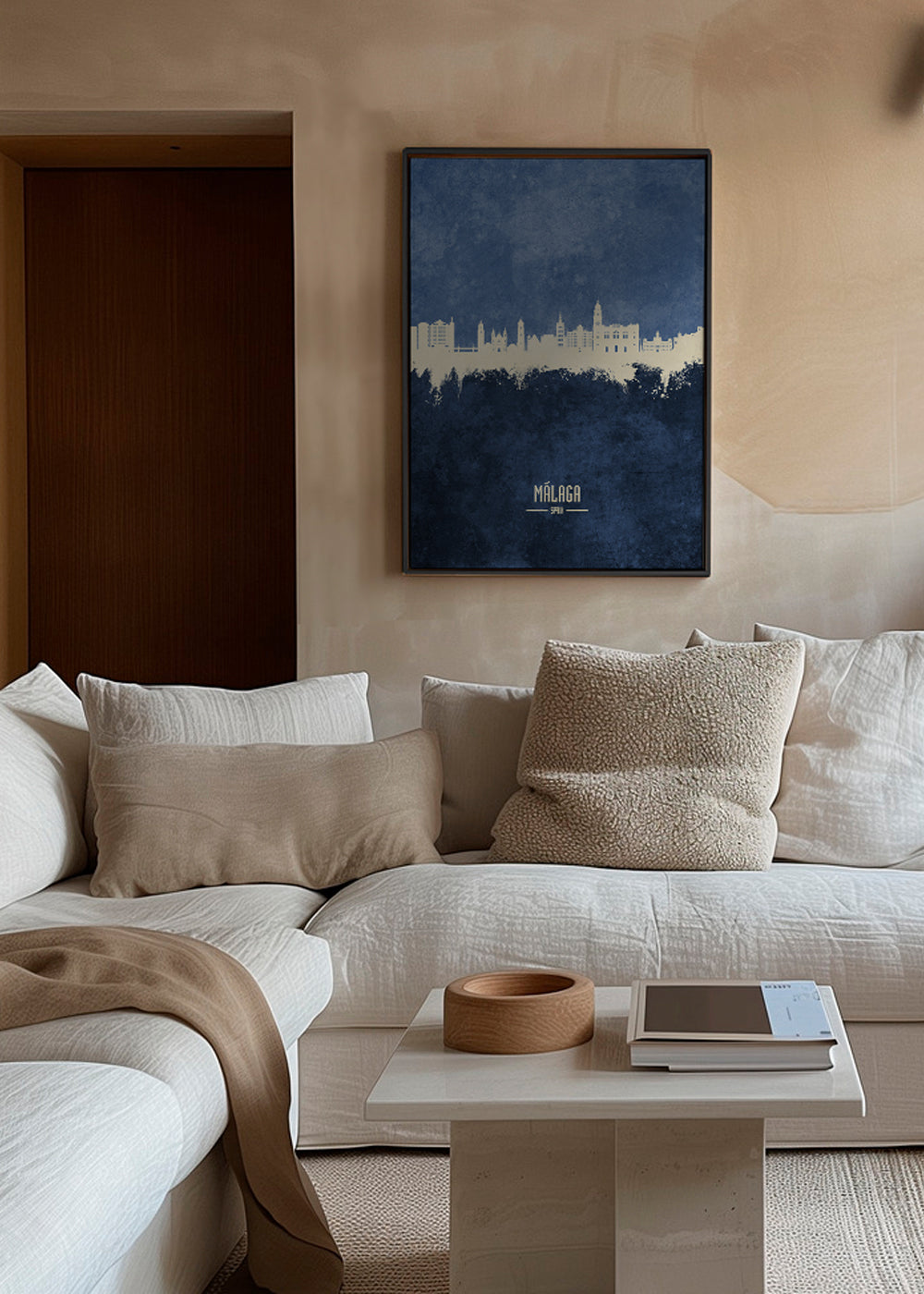 Travel poster Málaga skyline blå