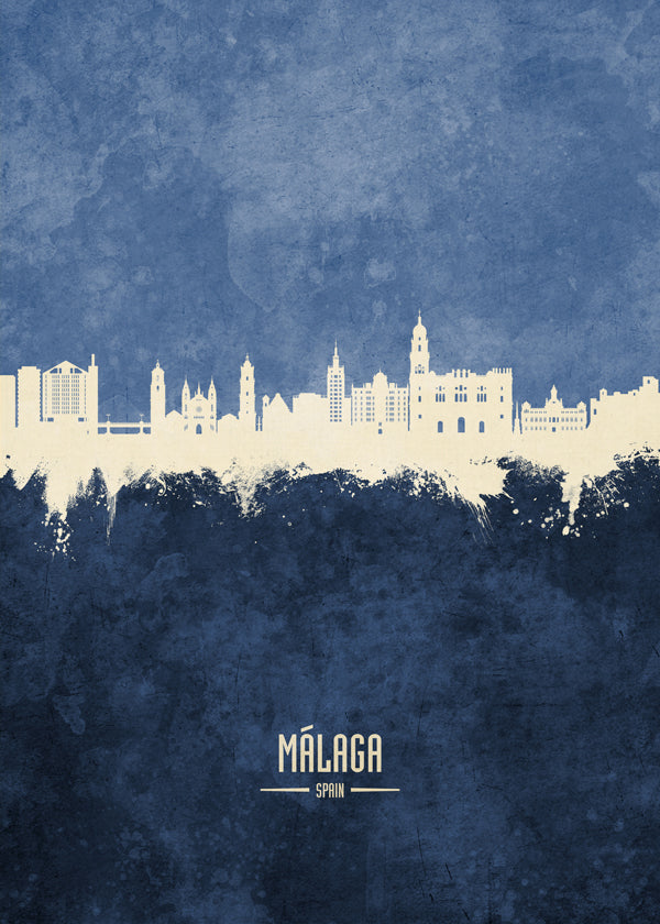 Travel poster Málaga skyline blå