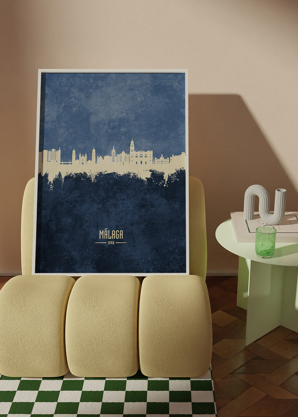 Travel poster Málaga skyline blå