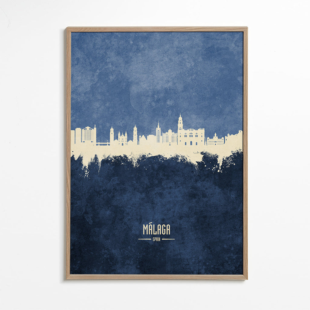 Travel poster Málaga skyline blå