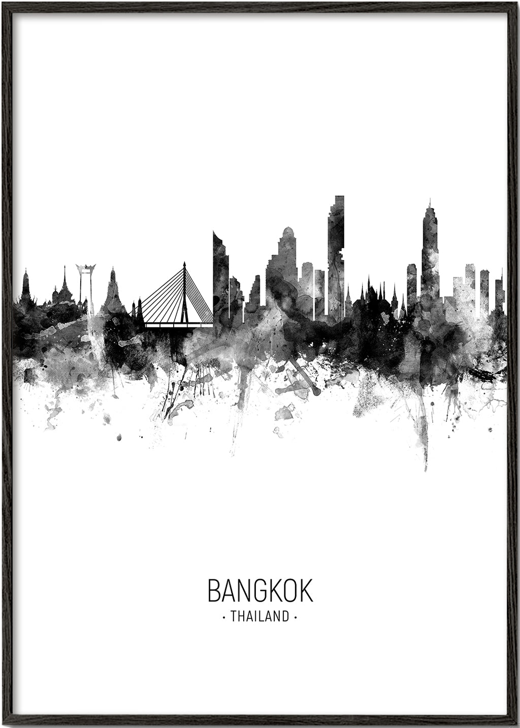 Reseaffisch: Bangkoks siluett i bläck