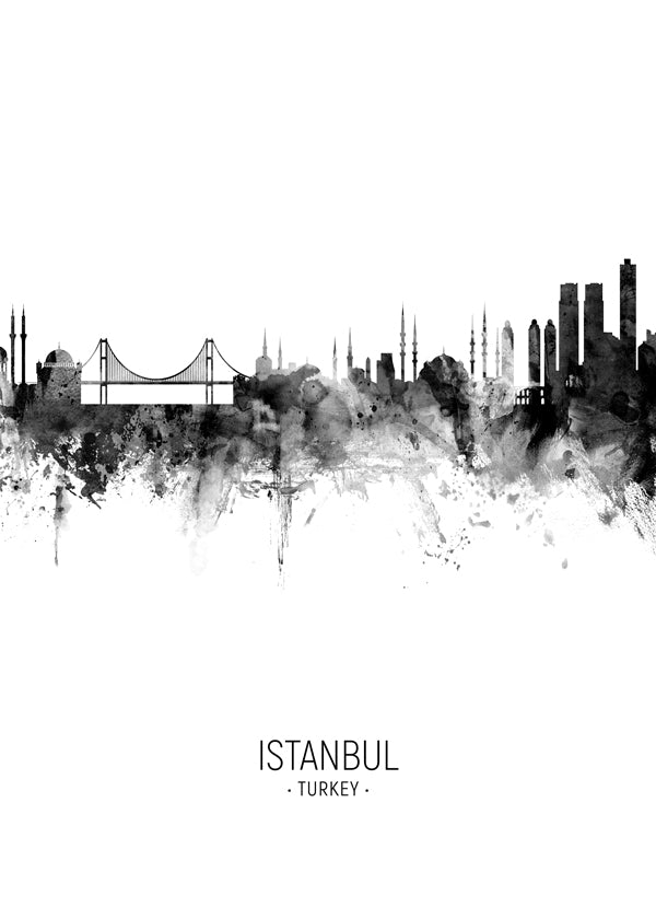 Travel poster: Istanbuls skyline i bläck