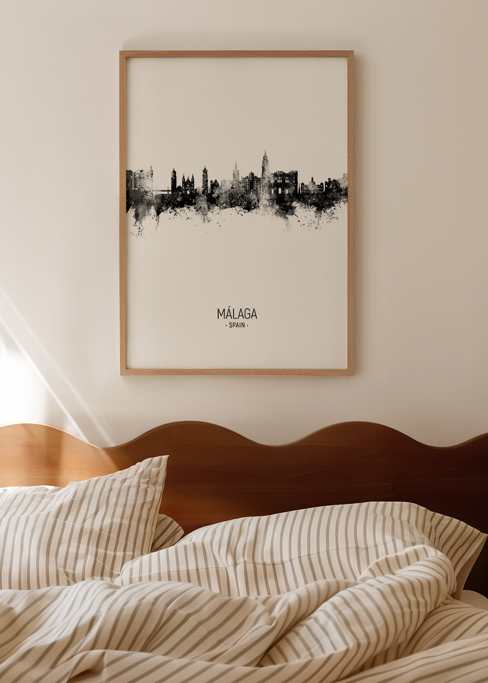 Stadstavla Málaga skyline svartvit